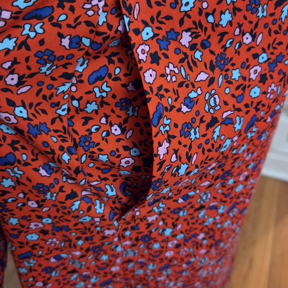 Amazon Essentials Red Floral Shirt Dress Button Front Belted Midi M - Picture 7 of 11